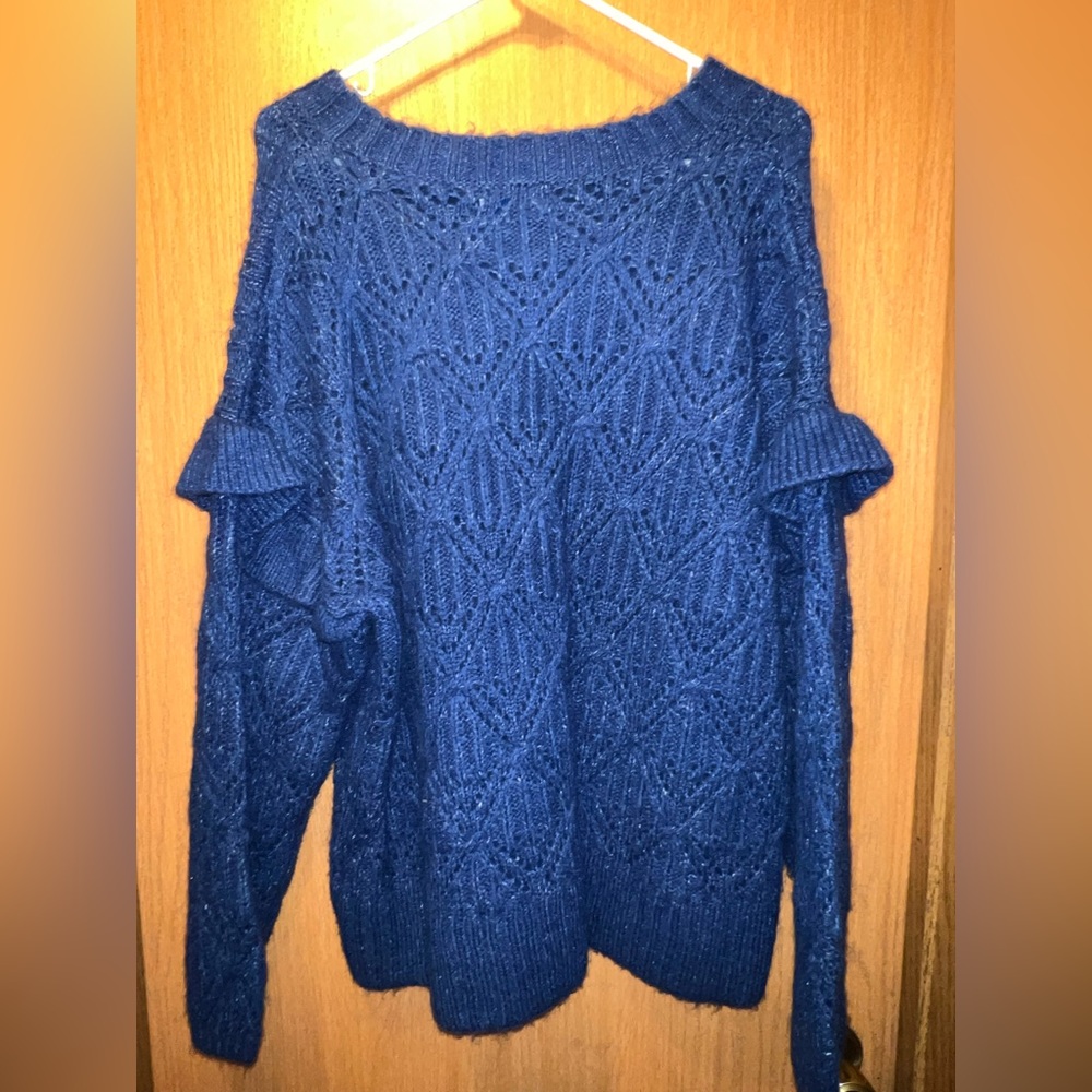 Pointelle Knit Ruffle Sleeve Sweater - Picture 4 of 7